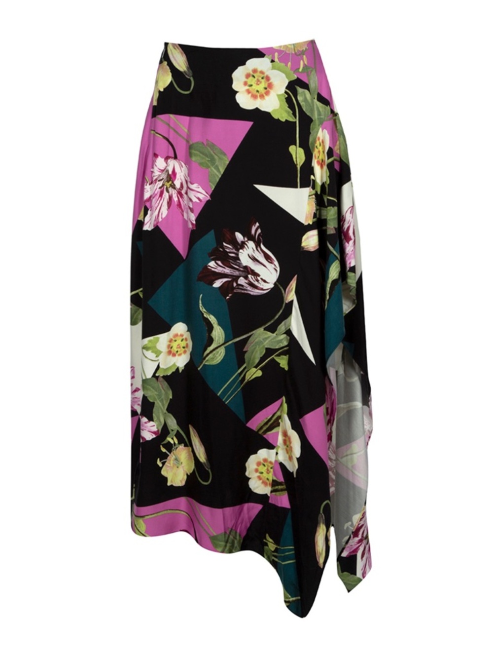 Ted Baker Saphyya Floral Geometric Asymmetric Handkerchief Midi Skirt Size 2